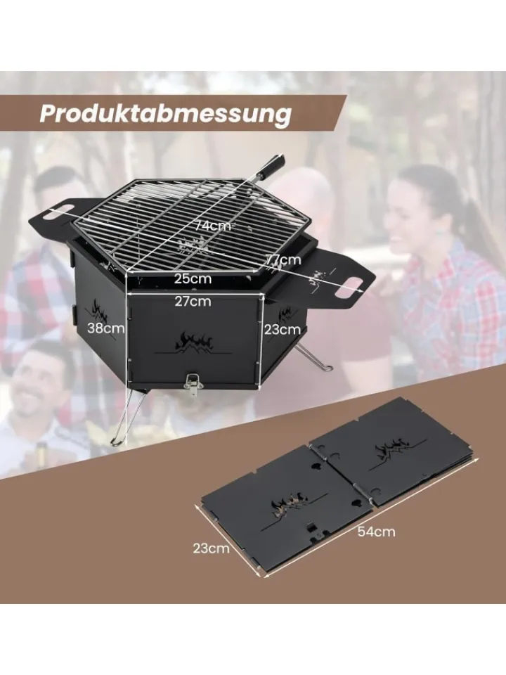 COSTWAY Küchenelektronik|Grillen<2 in 1 Holzkohlegrill Feuerstelle 77x74x38cm in Schwarz