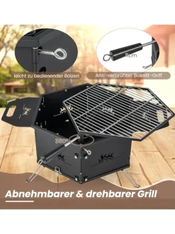 COSTWAY Küchenelektronik|Grillen<2 in 1 Holzkohlegrill Feuerstelle 77x74x38cm in Schwarz