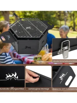 COSTWAY Küchenelektronik|Grillen<2 in 1 Holzkohlegrill Feuerstelle 77x74x38cm in Schwarz