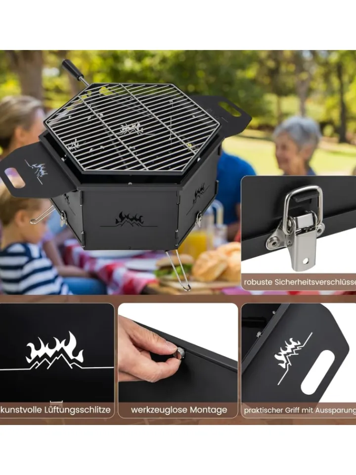 COSTWAY Küchenelektronik|Grillen<2 in 1 Holzkohlegrill Feuerstelle 77x74x38cm in Schwarz