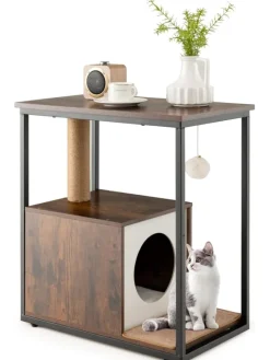 COSTWAY Katzen<3 in 1 Katzenhaus Beistelltisch in Braun
