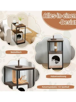 COSTWAY Katzen<3 in 1 Katzenhaus Beistelltisch in Braun