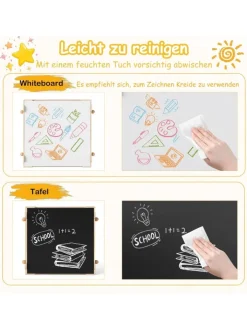 COSTWAY Kindermöbel<4 in 1 Kindertisch mit 2 Stühlen in Hellbraun