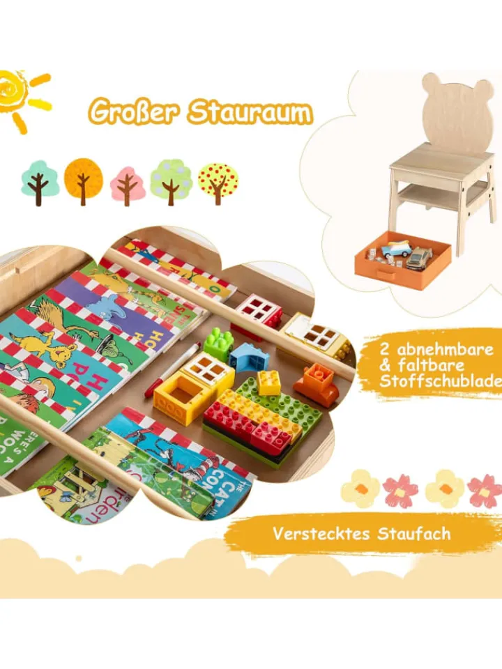 COSTWAY Kindermöbel<4 in 1 Kindertisch mit 2 Stühlen in Hellbraun