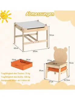 COSTWAY Kindermöbel<4 in 1 Kindertisch mit 2 Stühlen in Hellbraun