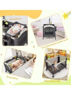 COSTWAY Babymöbel<4 in 1 Reisebett in Anthrazit