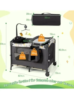 COSTWAY Babymöbel<4 in 1 Reisebett in Anthrazit