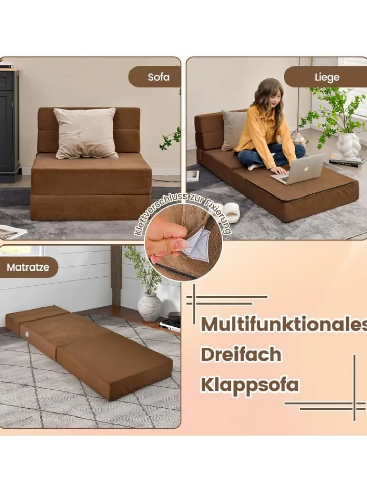 COSTWAY Betten & Matratzen<3 in 1 Schlafsofa in Braun