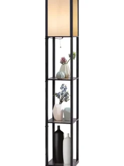 COSTWAY Stehleuchten<2 in 1 Standleuchte Regal 160cm in Schwarz