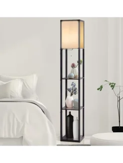 COSTWAY Stehleuchten<2 in 1 Standleuchte Regal 160cm in Schwarz