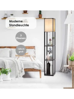 COSTWAY Stehleuchten<2 in 1 Standleuchte Regal 160cm in Schwarz