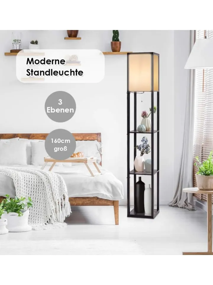 COSTWAY Stehleuchten<2 in 1 Standleuchte Regal 160cm in Schwarz