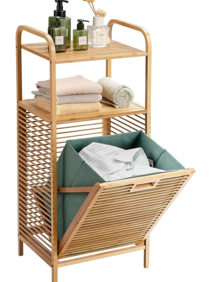 COSTWAY Badmöbel|Badezimmermöbel<40 L Badregal mit Wäschekorb in Grün