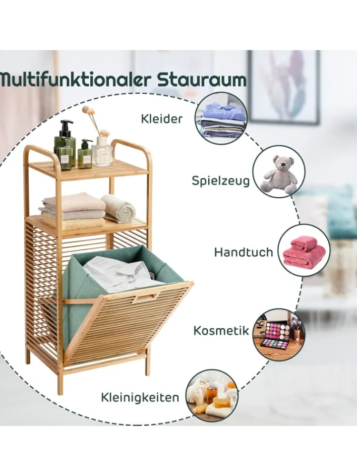 COSTWAY Badmöbel|Badezimmermöbel<40 L Badregal mit Wäschekorb in Grün