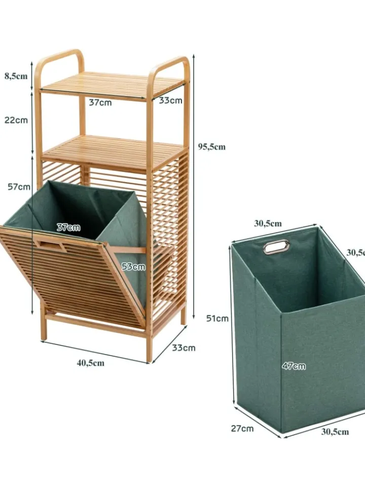 COSTWAY Badmöbel|Badezimmermöbel<40 L Badregal mit Wäschekorb in Grün