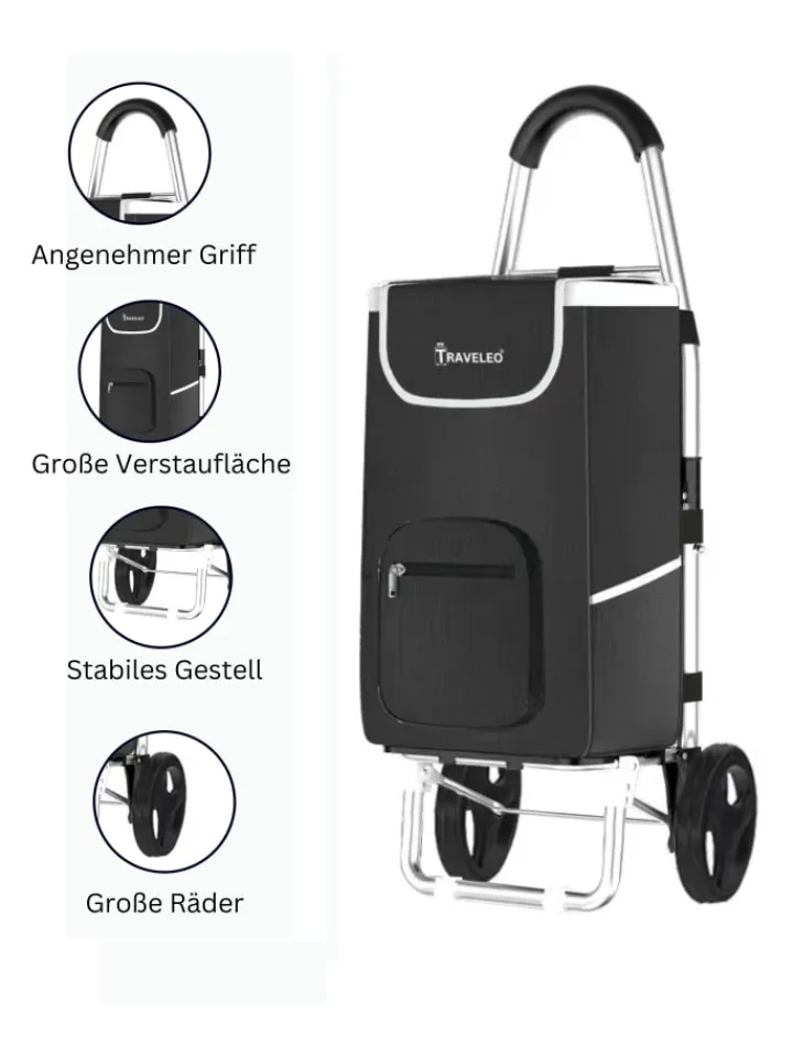 COFI 1453 Einkaufstaschen & -Trolleys<56 L Einkauf Trolley Einkaufswagen Shopping in Schwarz