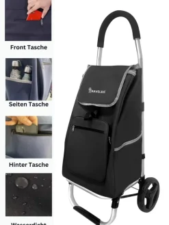 COFI 1453 Einkaufstaschen & -Trolleys<56 L Einkauf Trolley Einkaufswagen Shopping in Schwarz