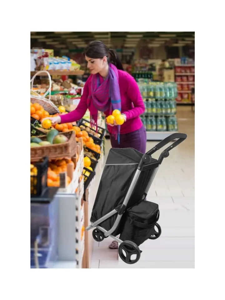 Cheffinger Einkaufstaschen & -Trolleys<48 L Einkaufswagen + 12 L Kühltasche Einkauf Trolley Trolley in Schwarz