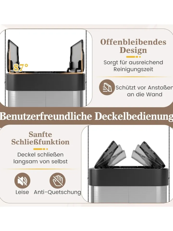 COSTWAY Mülleimer<60 L Mülleimer Küche Edelstahl in Silber