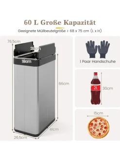 COSTWAY Mülleimer<60 L Mülleimer Küche Edelstahl in Silber
