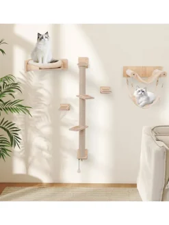 COSTWAY Katzen<5 PCS Kletterwand Katzen in Hellbraun
