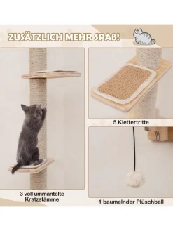 COSTWAY Katzen<5 PCS Kletterwand Katzen in Hellbraun