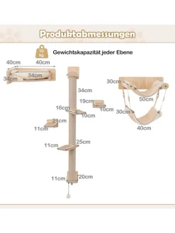 COSTWAY Katzen<5 PCS Kletterwand Katzen in Hellbraun