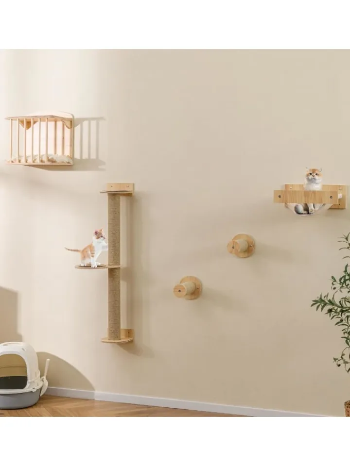 COSTWAY Katzen<5 PCS Kletterwand Katzen in Hellbraun