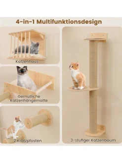 COSTWAY Katzen<5 PCS Kletterwand Katzen in Hellbraun