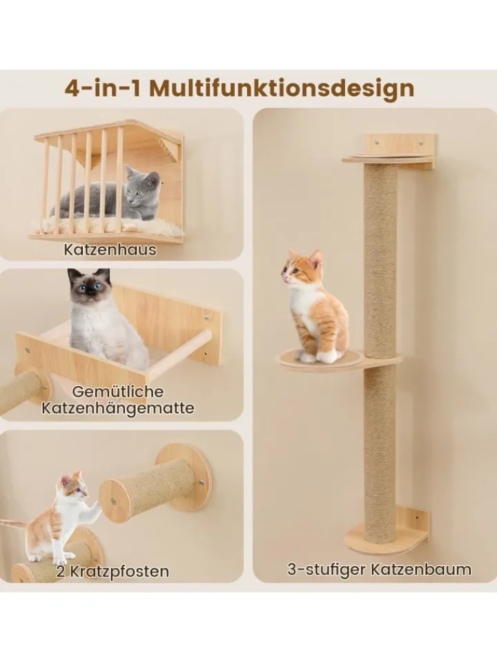 COSTWAY Katzen<5 PCS Kletterwand Katzen in Hellbraun