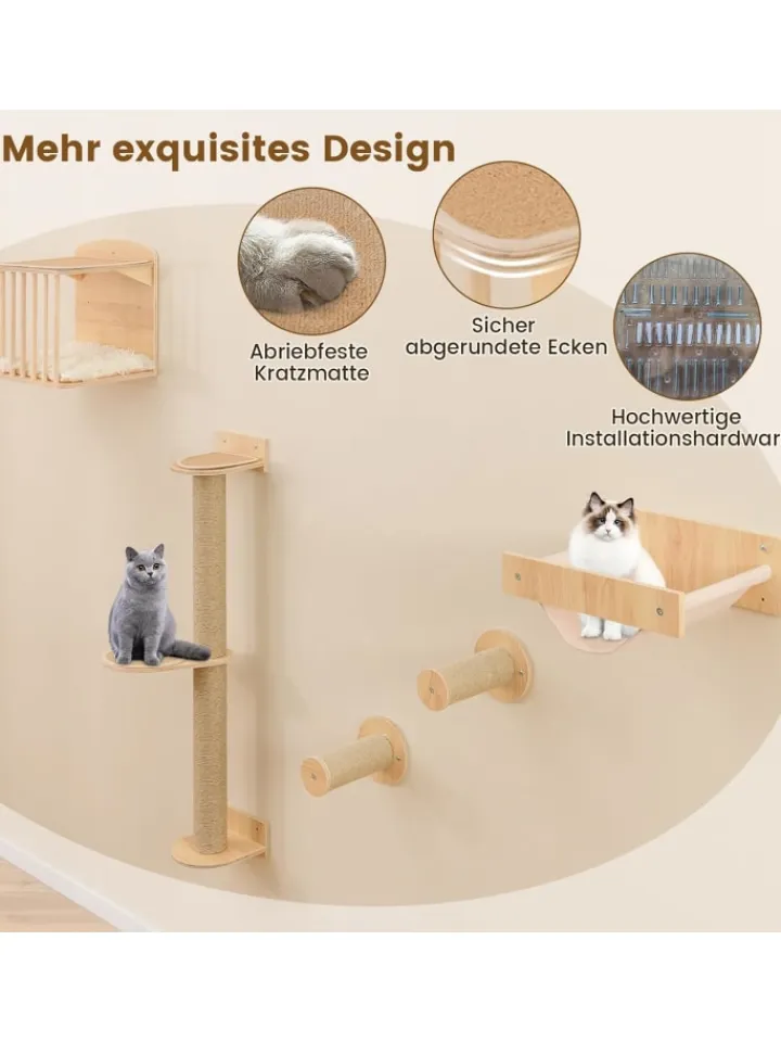 COSTWAY Katzen<5 PCS Kletterwand Katzen in Hellbraun