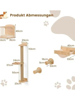 COSTWAY Katzen<5 PCS Kletterwand Katzen in Hellbraun