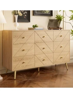 ABRIHOME Regale & Schränke<9 Schubladen Kommode mit Eisenbeinen und Eleganten Geometrischen Mustern