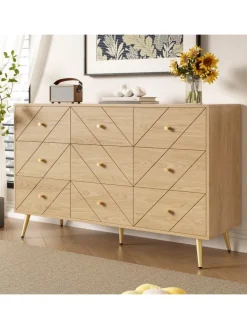ABRIHOME Regale & Schränke<9 Schubladen Kommode mit Eisenbeinen und Eleganten Geometrischen Mustern