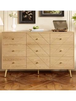 ABRIHOME Regale & Schränke<9 Schubladen Kommode mit Eisenbeinen und Eleganten Geometrischen Mustern