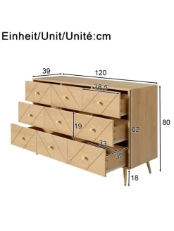 ABRIHOME Regale & Schränke<9 Schubladen Kommode mit Eisenbeinen und Eleganten Geometrischen Mustern