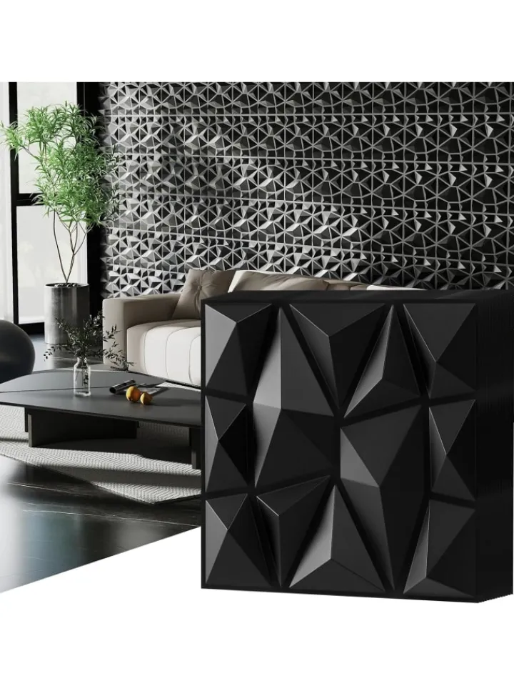 COSTWAY Wanddekoration<50 Stück 3D Wandpaneele Diamant 30x30cm in Schwarz