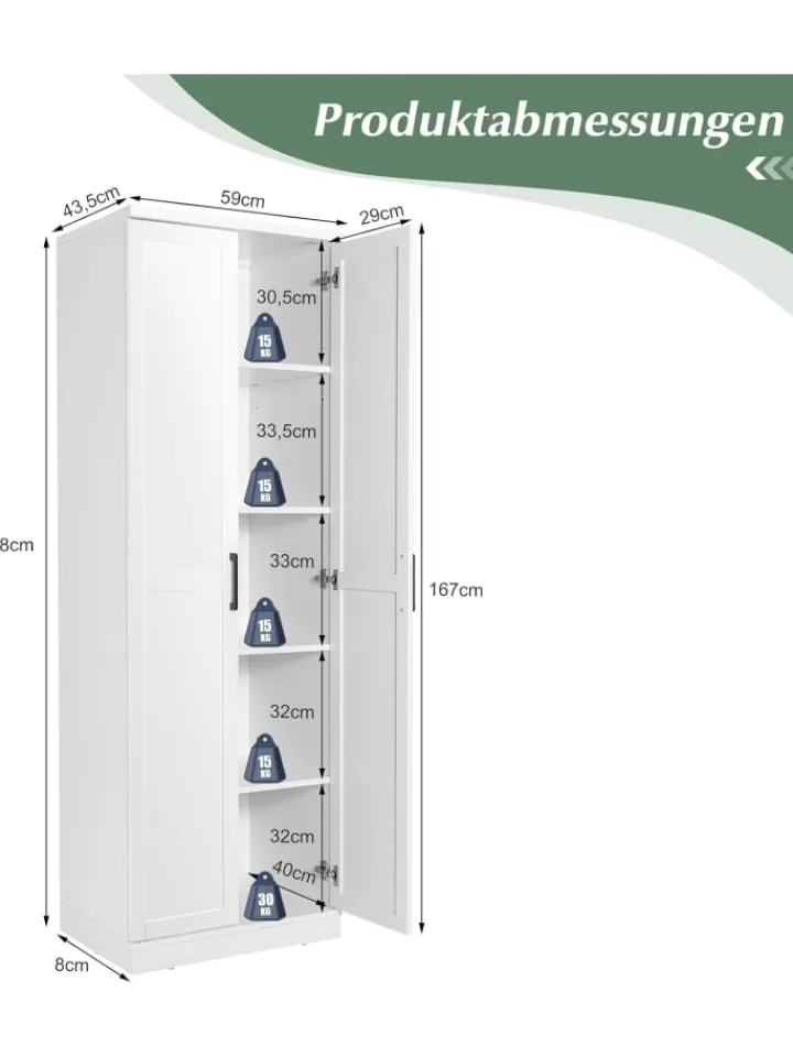 COSTWAY Regale & Schränke<5 stöckiger Hochschrank in Weiß