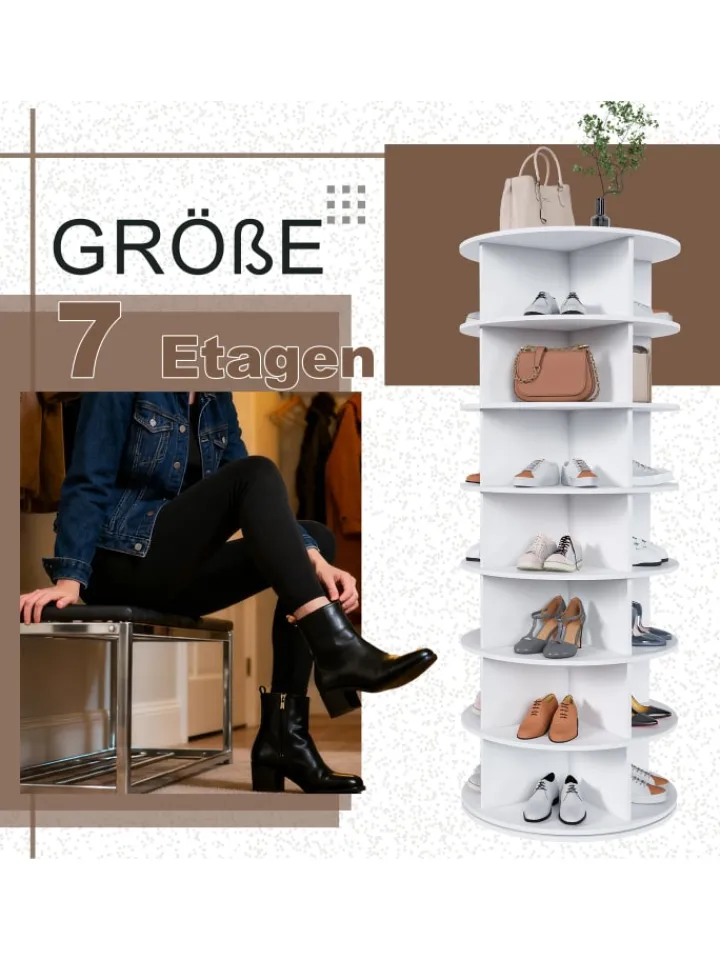 ABRIHOME Garderoben<7 stufiges Schuhregal mit 360° Drehfunktion in Weiß, 60 × 60 × 161cm