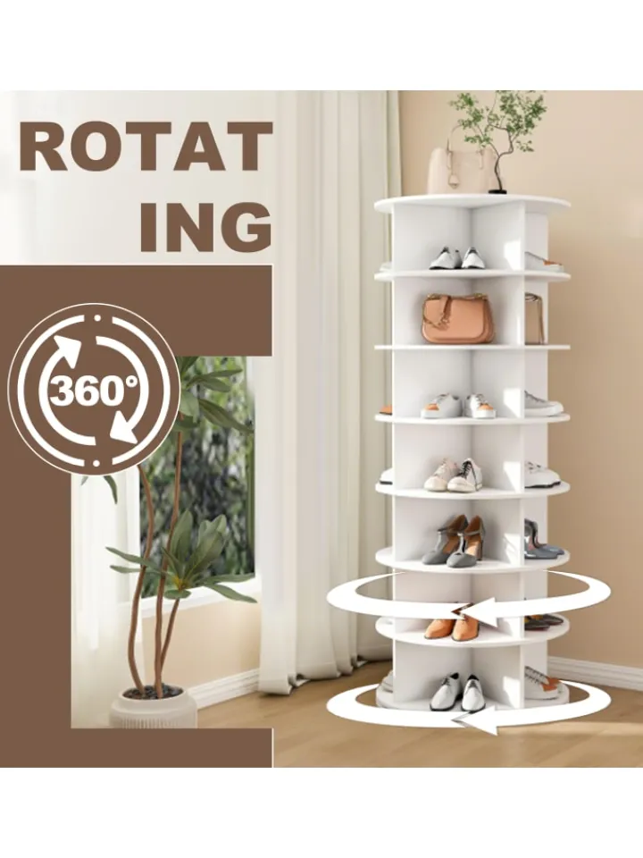 ABRIHOME Garderoben<7 stufiges Schuhregal mit 360° Drehfunktion in Weiß, 60 × 60 × 161cm