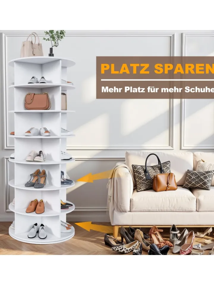 ABRIHOME Garderoben<7 stufiges Schuhregal mit 360° Drehfunktion in Weiß, 60 × 60 × 161cm