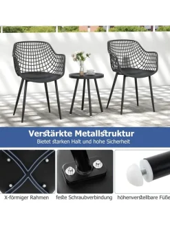COSTWAY Gartenmöbel<3 tlg. Balkonmöbel Set in Schwarz