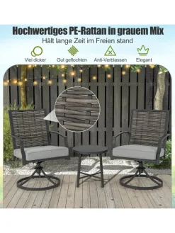 COSTWAY Gartenmöbel<3 tlg. Balkonmöbel Set mit Drehfunktion in Grau