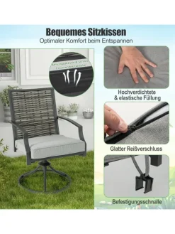 COSTWAY Gartenmöbel<3 tlg. Balkonmöbel Set mit Drehfunktion in Grau