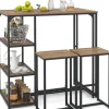 COSTWAY Möbel-Sets<3 tlg. Bartisch mit Barhocker Set in Braun