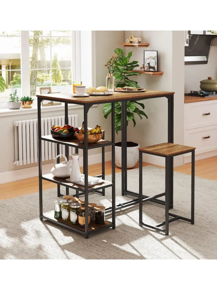 COSTWAY Möbel-Sets<3 tlg. Bartisch mit Barhocker Set in Braun