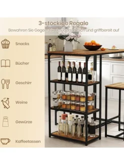 COSTWAY Möbel-Sets<3 tlg. Bartisch mit Barhocker Set in Braun