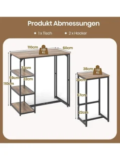 COSTWAY Möbel-Sets<3 tlg. Bartisch mit Barhocker Set in Braun