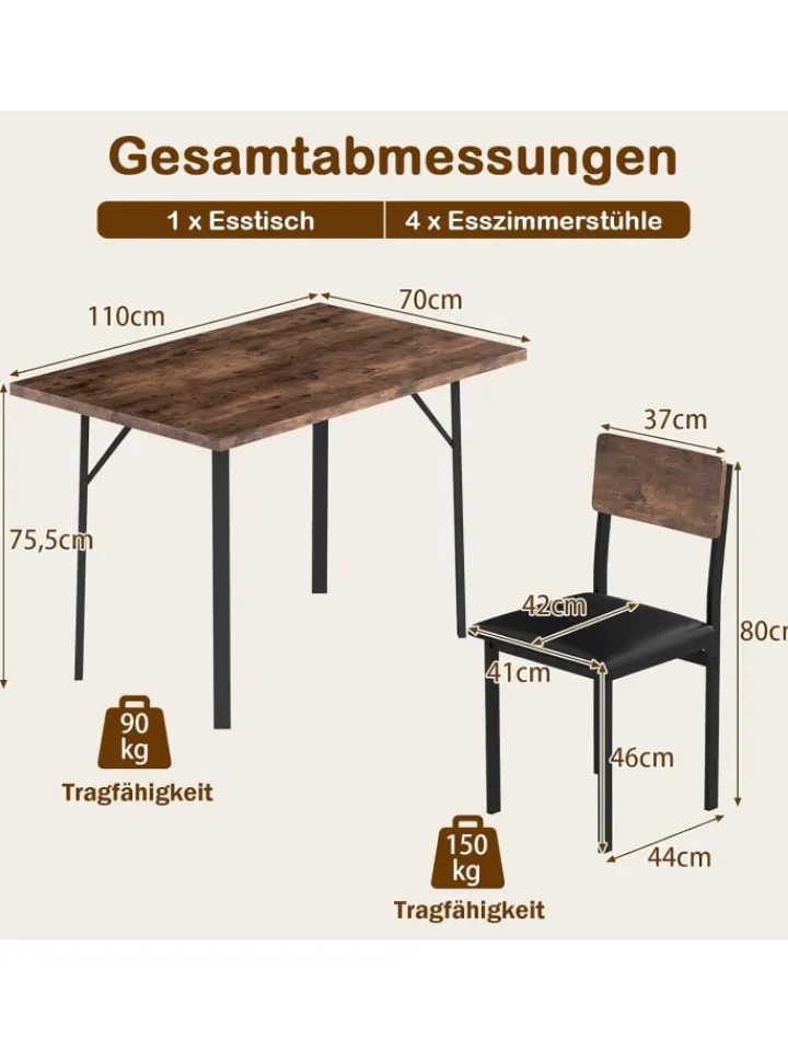 COSTWAY Möbel-Sets<5 tlg. Essgruppe in Braun