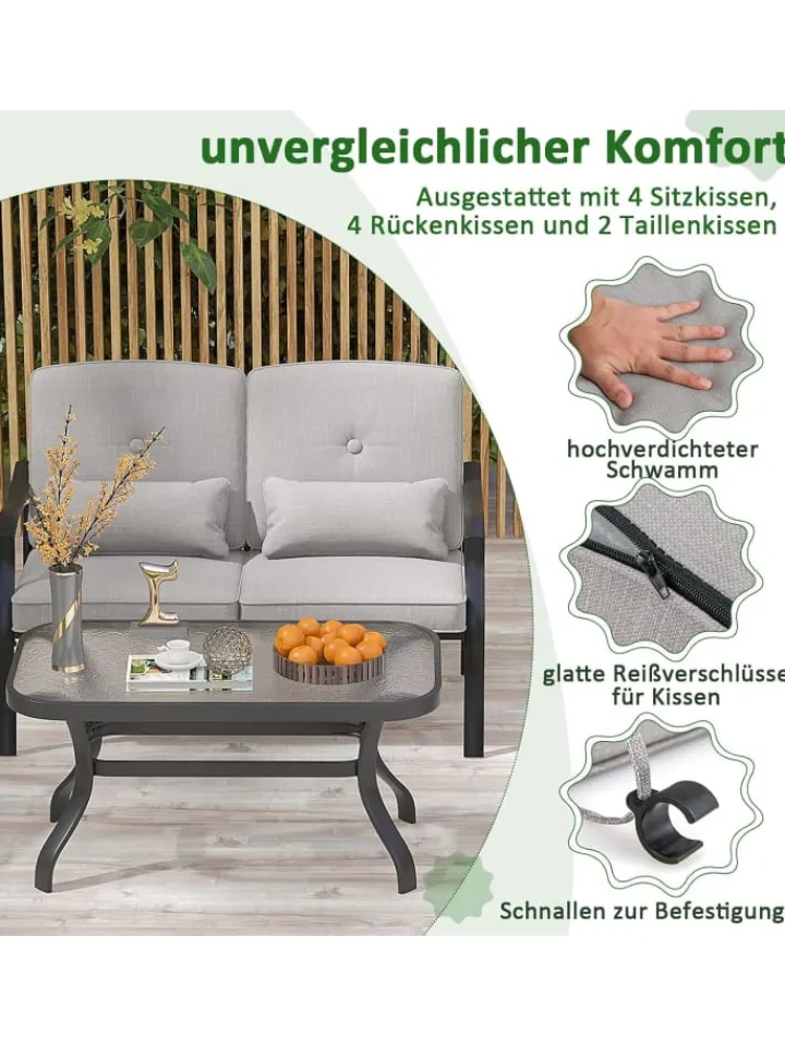 COSTWAY Gartenmöbel<4 tlg. Gartenmöbel Set in Grau